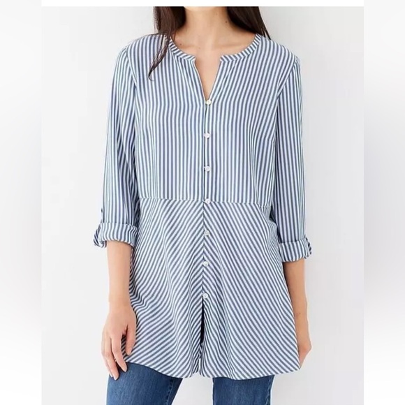 J. Jill Women's Tunic Top White & Blue Stripe Button Up Shirt Blouse SZ XL (B-6) - Picture 1 of 11